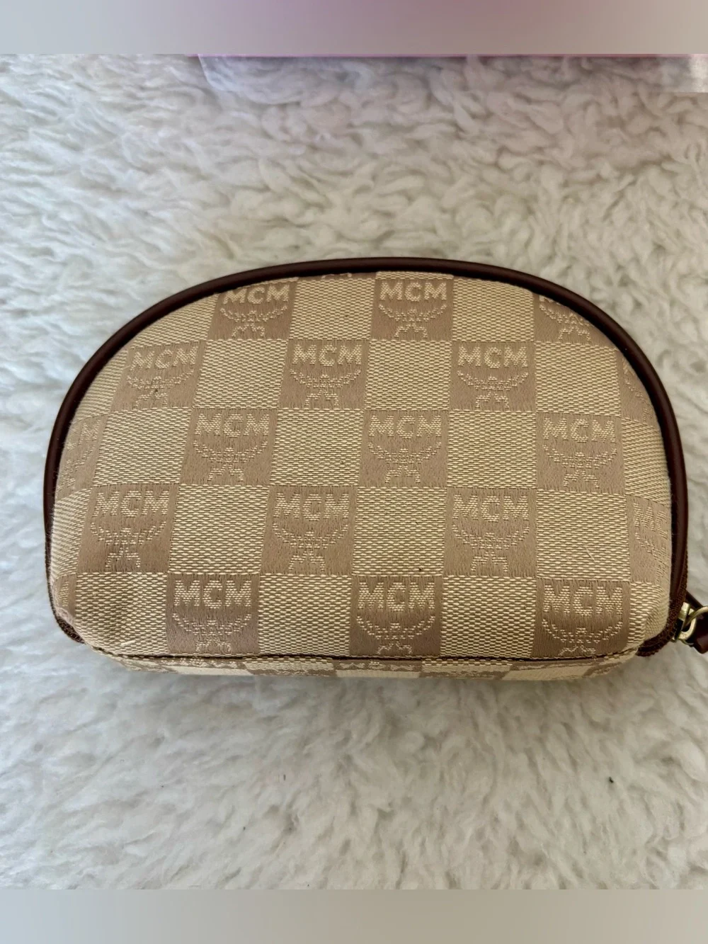 MCM Set of 2 Leather/Canvas Logo Cosmetic Pouch & Hand Towel Set